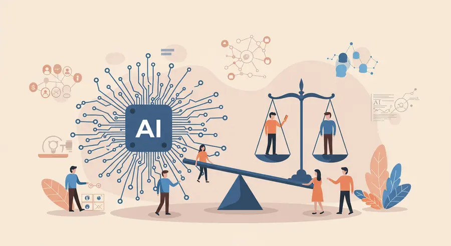Conceptual image of ethical AI, fairness, and bias mitigation